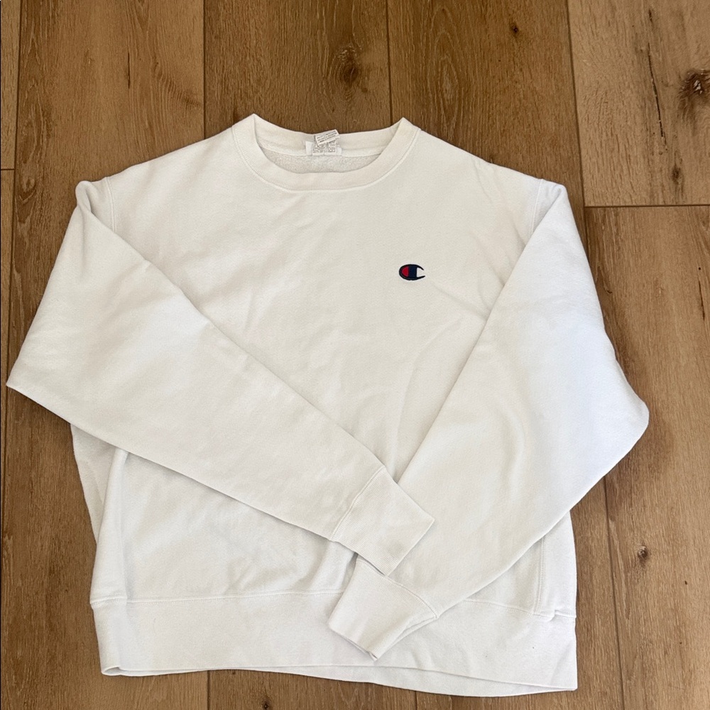Champion White Crewneck Sweatshirt with Small Logo